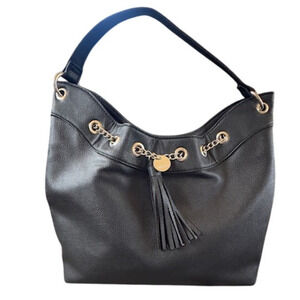 Nine West Black Faux Leather Tassel Shoulder Bag Purse Handbag Women Classic